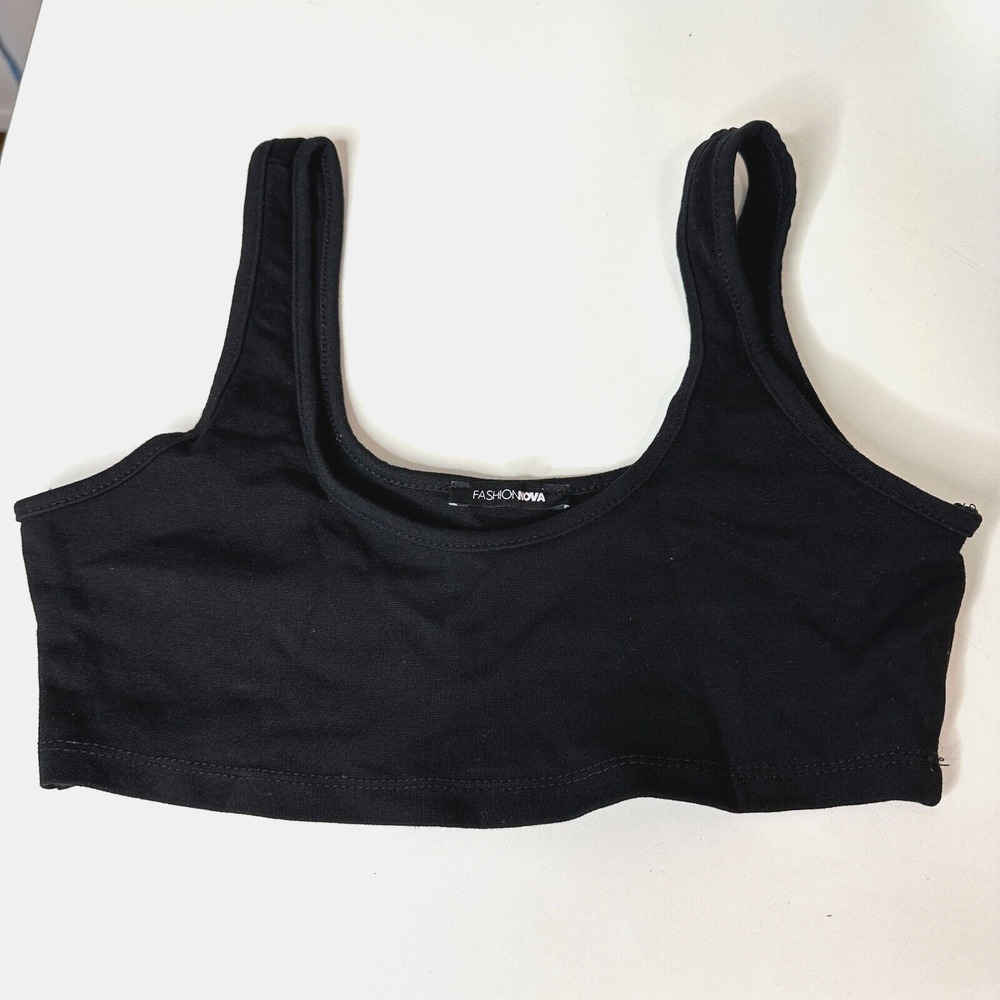 Fashion Nova Jet Black Stretch Square Neck Crop Tank Top Bralette Extra-Small XS